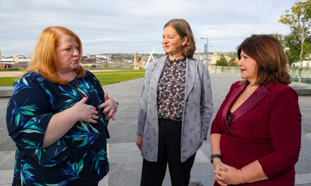 Foyle Women’s Aid/Family Justice Centre launch of research report on paramilitary-related gendered coercive control.

Justice Minister Naomi Long with Fleur Anderson, Parliament Under-Secretary of State, and  Marie Brown, CEO, Foyle Family Justice Centre.

Credit ©Lorcan Doherty