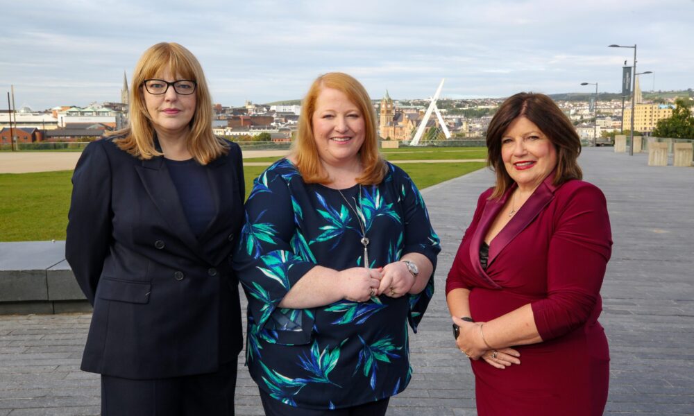 Foyle Women’s Aid/Family Justice Centre launch of research report on paramilitary-related gendered coercive control.

Justice Minister Naomi Long with Alyson Kilpatrick, Chief Commissioner, NI Human Rights Commission and Marie Brown, CEO, Foyle Family Justice Centre.

Credit ©Lorcan Doherty