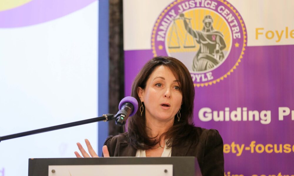 Foyle Women’s Aid/Family Justice Centre launch of research report on paramilitary-related gendered coercive control.

Aisling Swaine ,Professor of Peace, Security & International Law, UCD.

Credit ©Lorcan Doherty