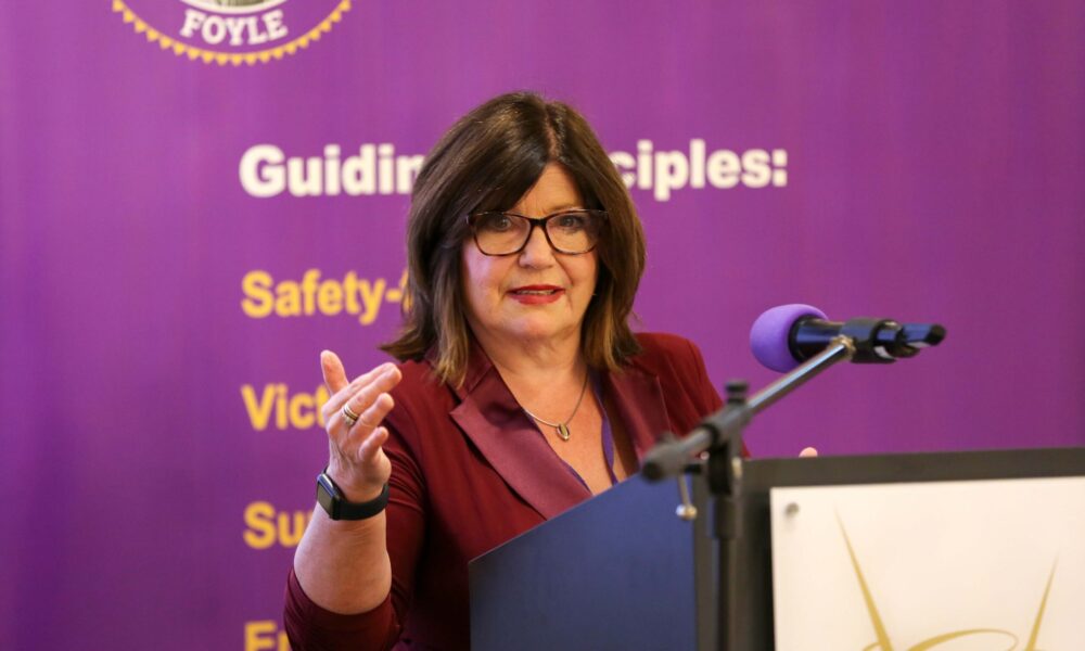 Foyle Women’s Aid/Family Justice Centre launch of research report on paramilitary-related gendered coercive control.

Marie Brown, CEO, Foyle Family Justice Centre.

Credit ©Lorcan Doherty
