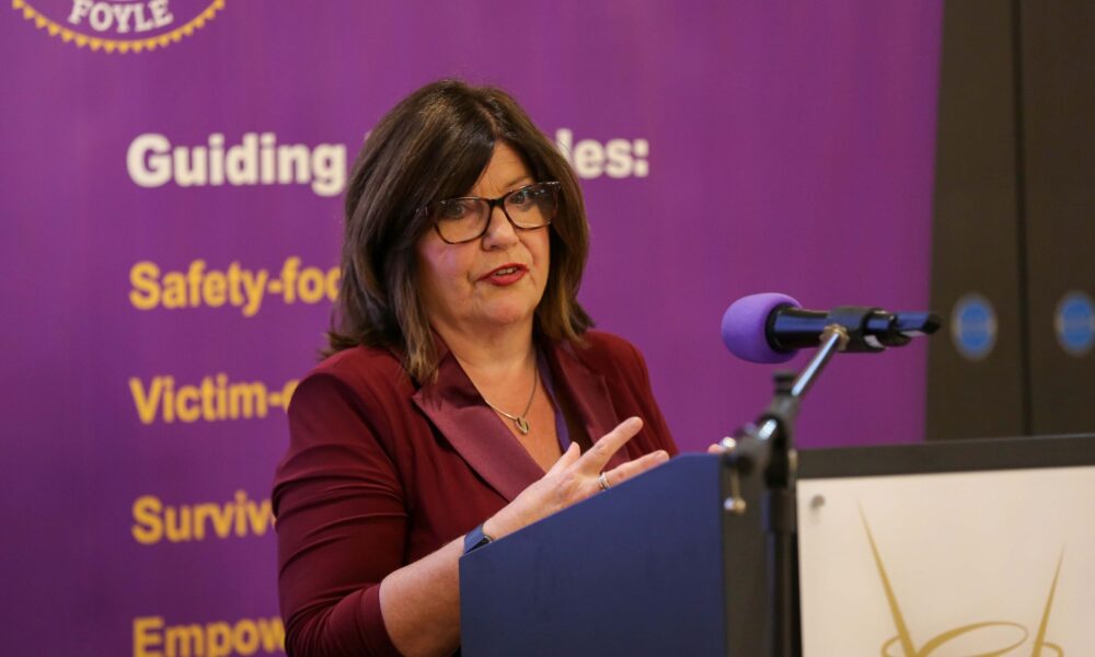 Foyle Women’s Aid/Family Justice Centre launch of research report on paramilitary-related gendered coercive control.

Marie Brown, CEO, Foyle Family Justice Centre.

Credit ©Lorcan Doherty
